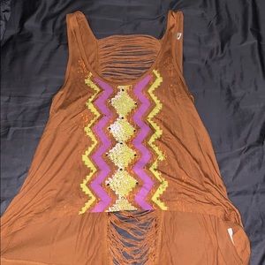 Orange fringe tank top